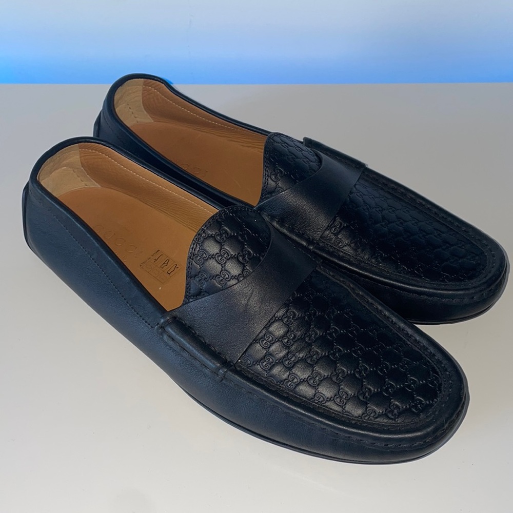 Men’s Gucci black guccissima driver loafers